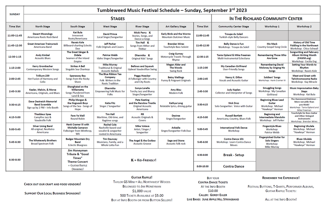 2023 Performance Schedules Tumbleweed Music Festival